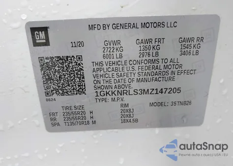 2021 GMC Acadia Awd Sle from USA, damaged, VIN 1GKKNRLS3MZ147205